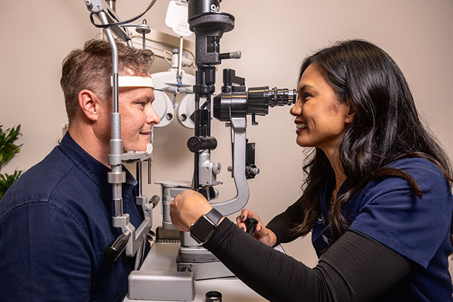 Man at eye exam