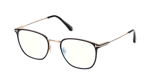 TOM FORD eyeglasses with a slim dark frame and subtle gold accents