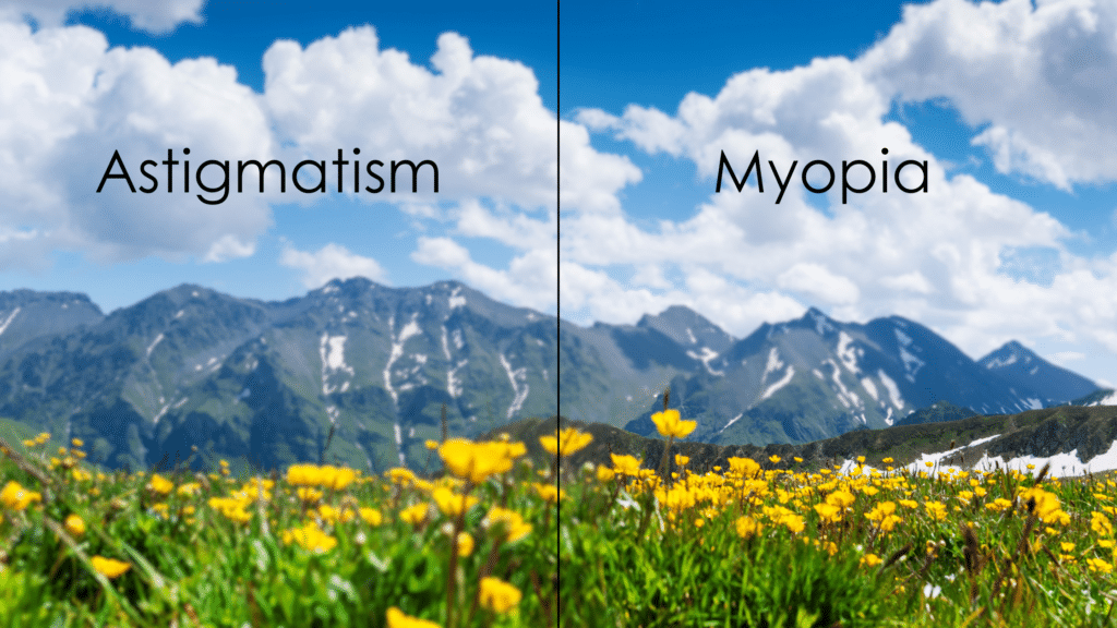 The difference between astigmatism and myopia.